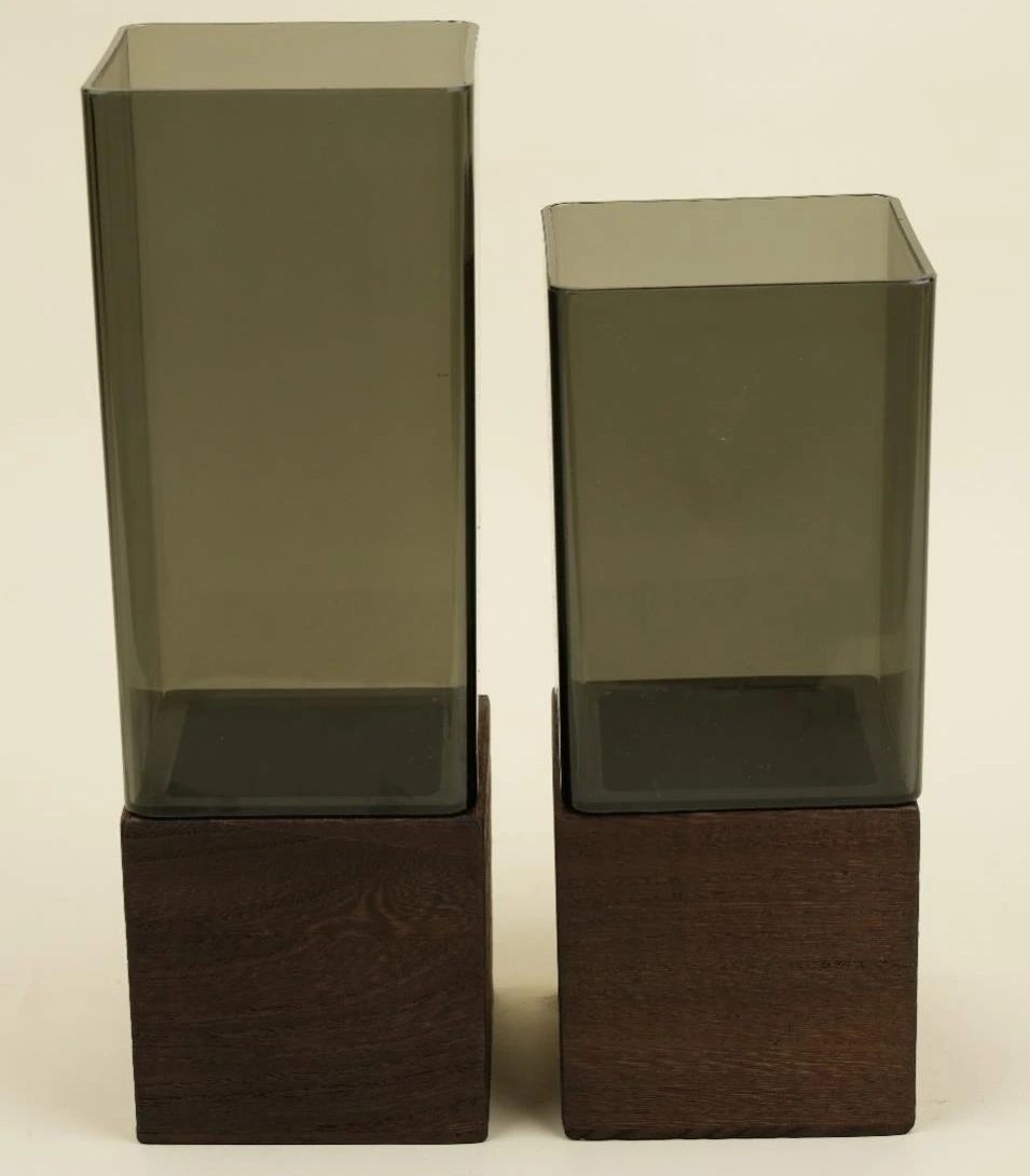 Square Plastic Vase with Wooden Taper 10x30cm
